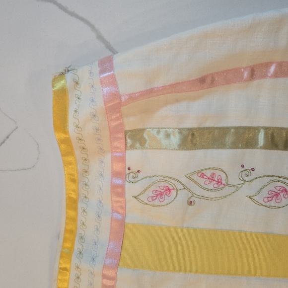 Mercer & Madison Linen Embroidered Ribbon Boho Cottage Skirt White Size 4 - Picture 4 of 8
